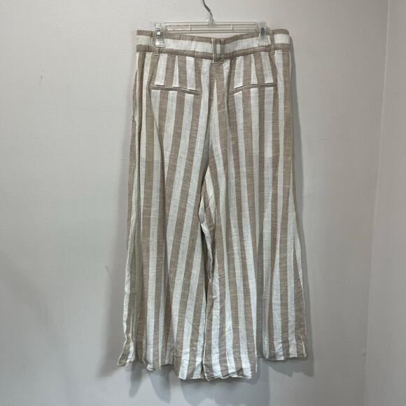 H&M Linen Blend Striped Pants Size 12 Cropped Wide Leg Coastal Grandma - Picture 3 of 9